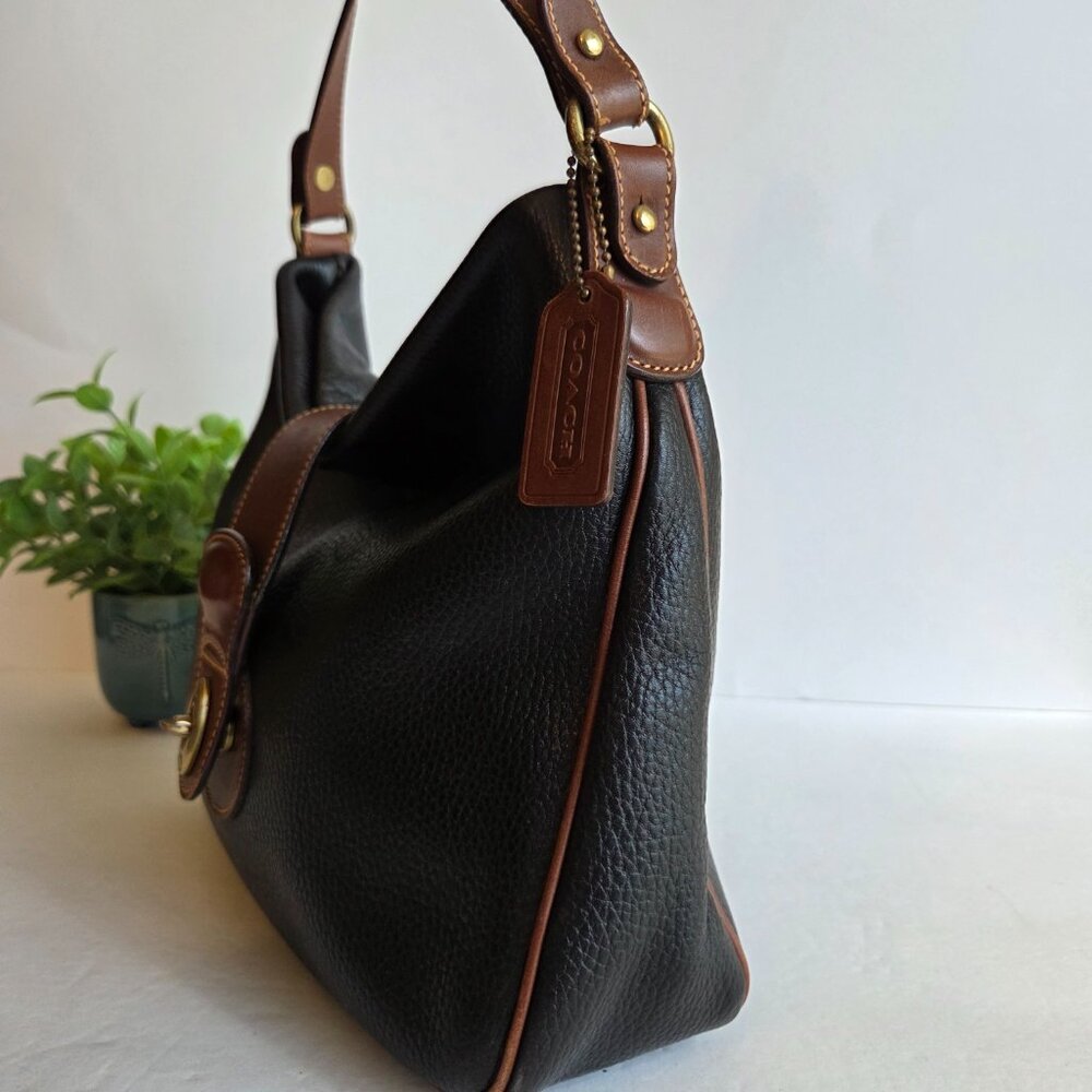EUC Vintage Coach Sheridan Savannah Hobo (#4222) in Black with Tan Trim - Picture 4 of 13